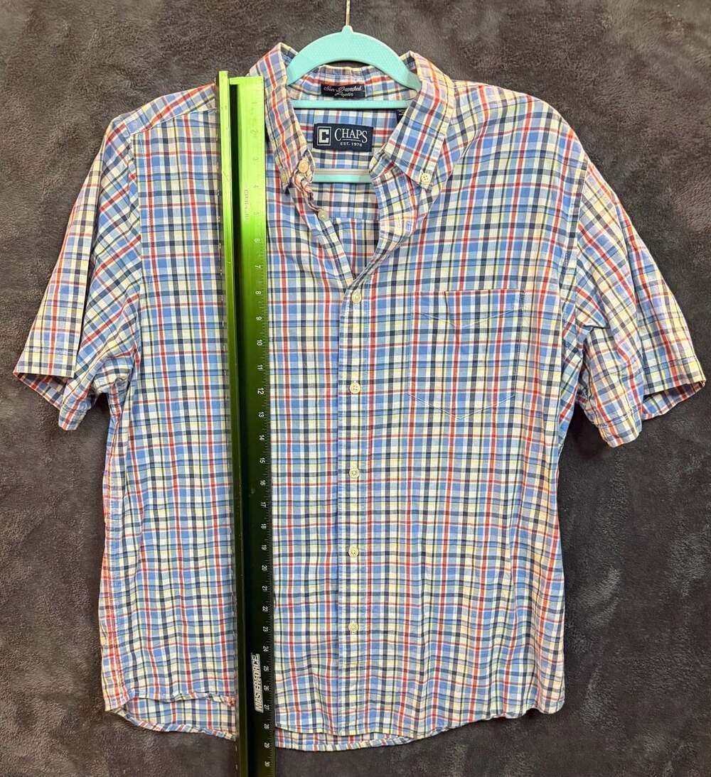 Chaps Sun-Drenched Poplin Shirt Size L Plaid Short Sleeve Button-Down